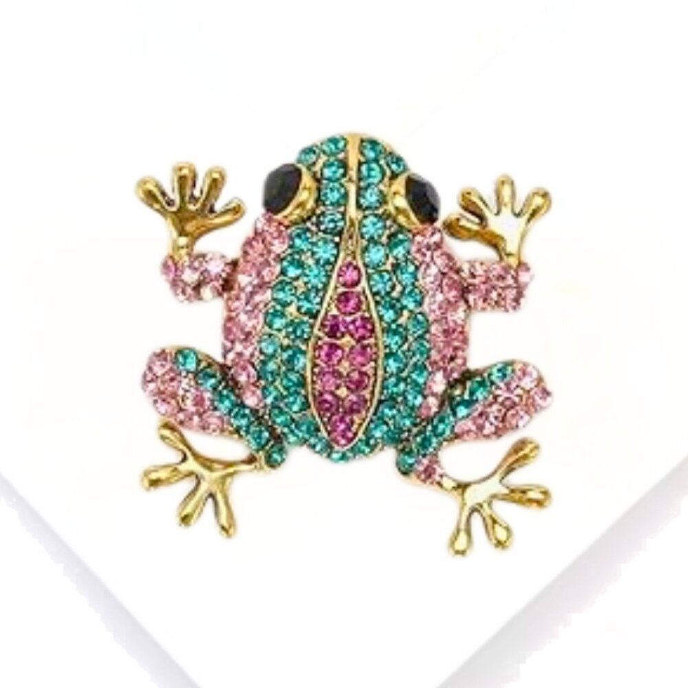 Frog Brooch-Pendant Colorful Pink and Green Rhinestone Frog Brooch Pin Versatile